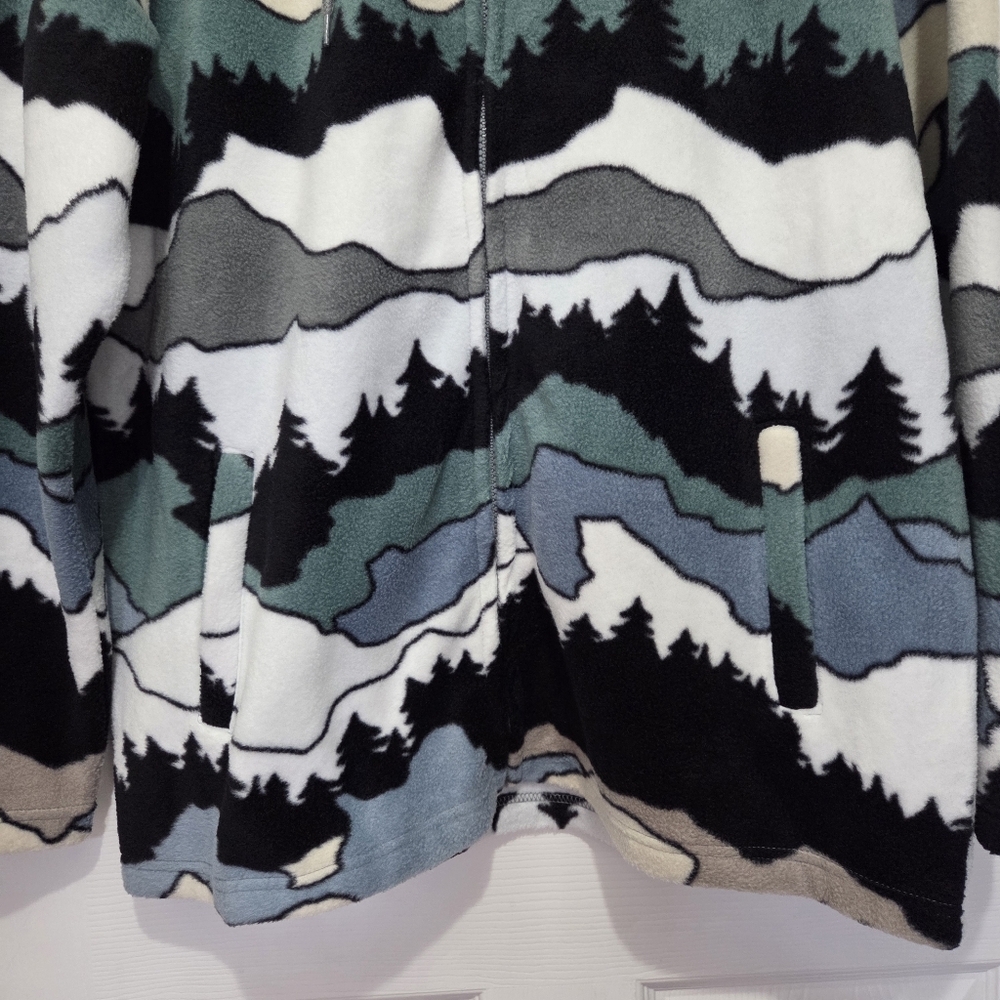 Free Nature Mountain Pattern Full Zip up Polar Fleece Hooded Jacket Size Large - Picture 4 of 13
